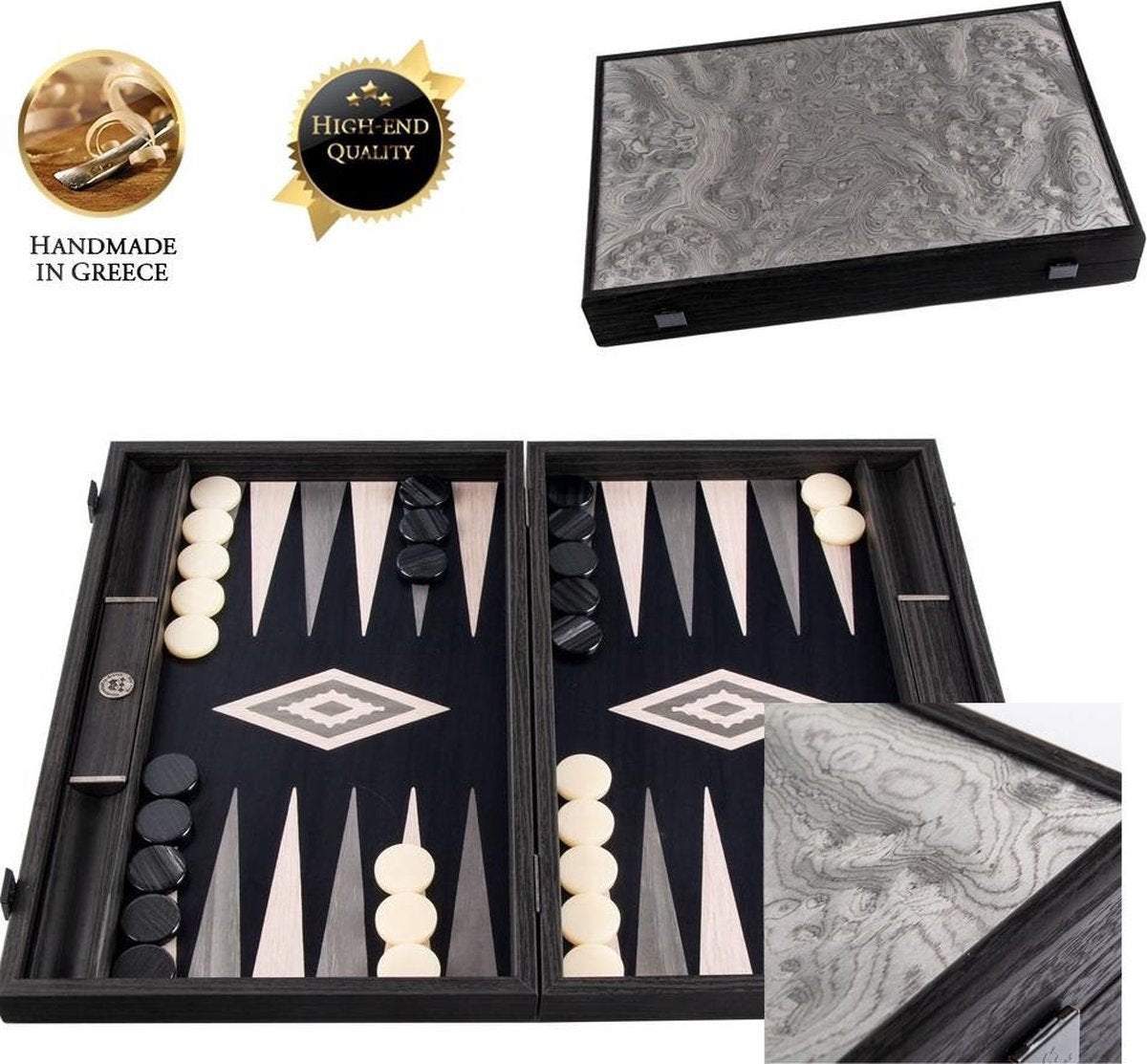 Valvona Burl Backgammon Spel - 30x20 cm - Lichtgrijs/Grijs Top Kwaliteit Klasse en Geweldig