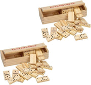 2x doosje Houten domino spel in kistje - 56x dominostenen - Gezelschapsspel - Familiespel