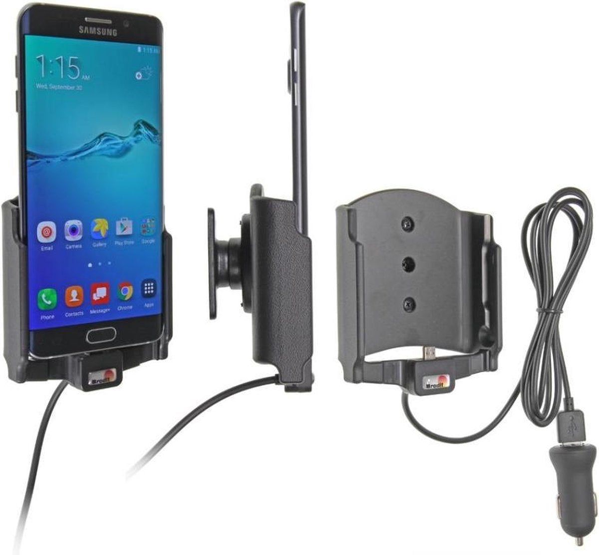 Brodit actieve houder roterend met sig-plug & USB kabel voor Sam. Gal S6 edge+