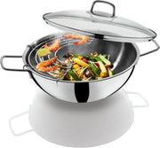 ERNESTO® Wokpan Ø32 cm - Ruime wokpan inclusief rooster met deksel RVS 