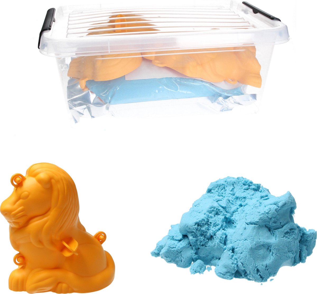 Banzaa Moving Sand Speelzand Blauw 2.5 KG Modelleer Zand in Bak + Mal Leeuw