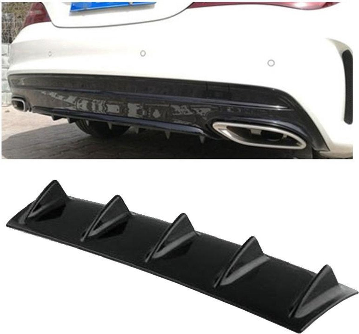 Universele auto achterbumper lip diffuser 5 haaienvin stijl zwart ABS
