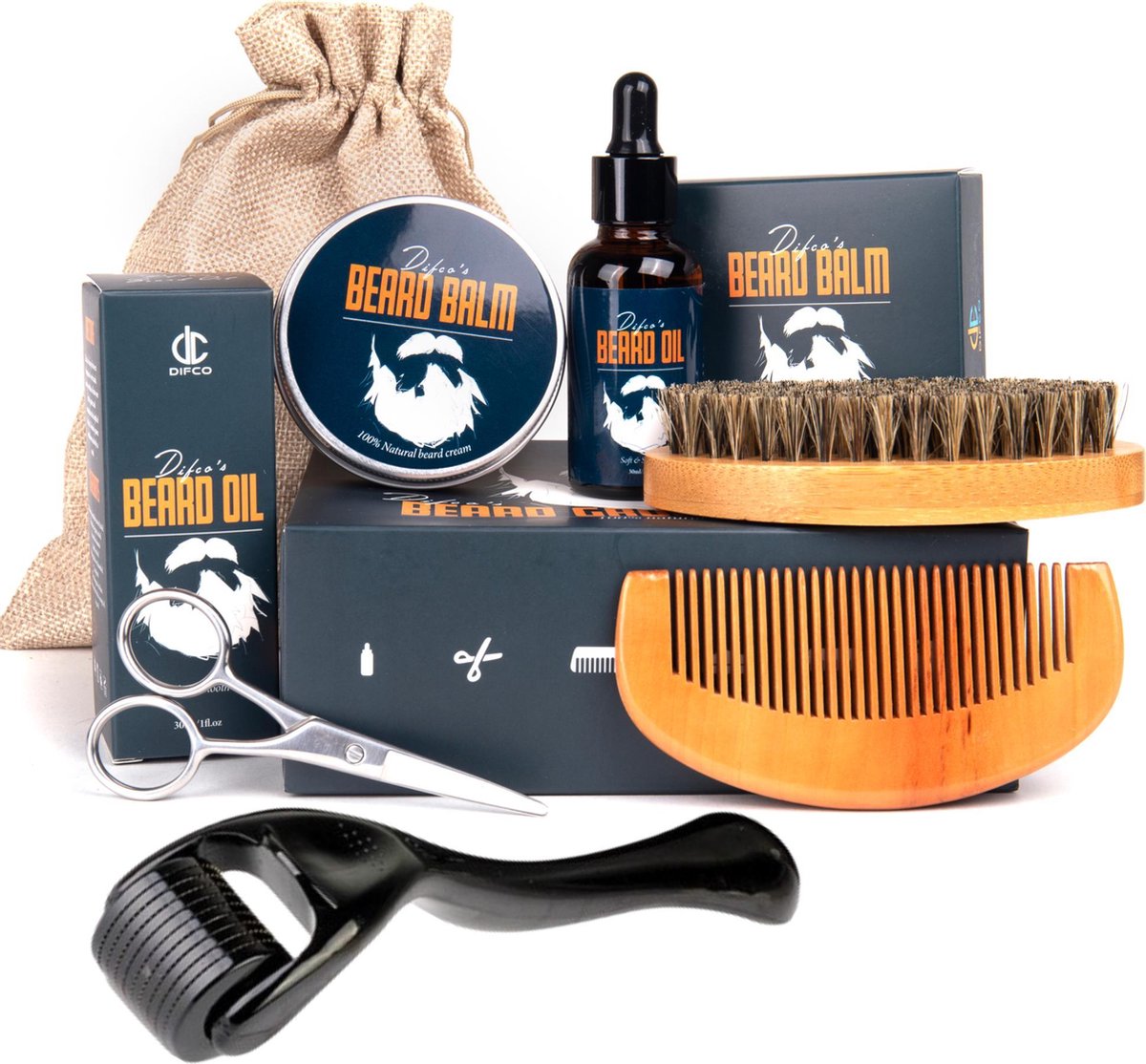 Difco® Baardgroei Kit - Complete set met Dermaroller - Baardkam - Baardolie