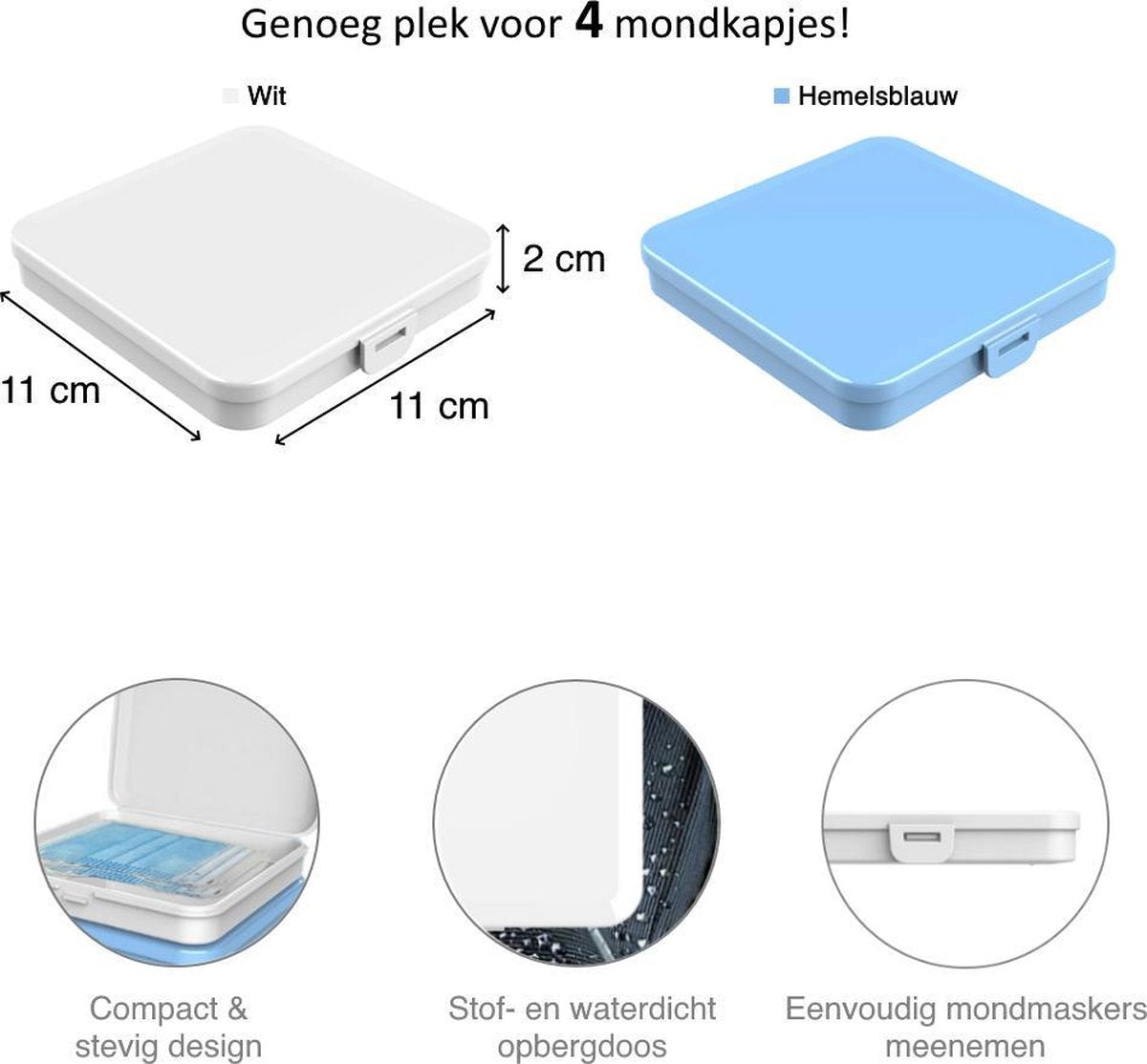 Opbergdoos mondmaskers set - Compact - Hygiënisch & netjes opbergen van mondkapjes - Opbergdoos mondkapjes - Opbergbox - Set van 2 stuks - Wit en hemelsblauw