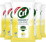 Cif Disinfect & Shine Multipurpose Wipes Lemon - 5 x 75 doekjes - Voordeelverpakking