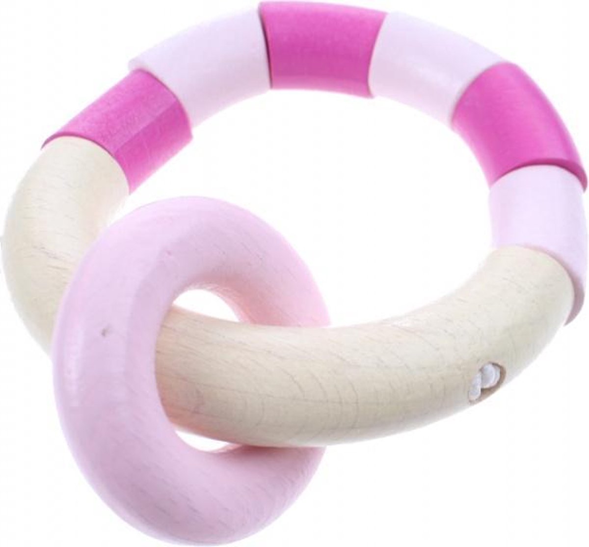 Heimess Houten Bijtring Met Rammelaar Roze/blank 9 Cm