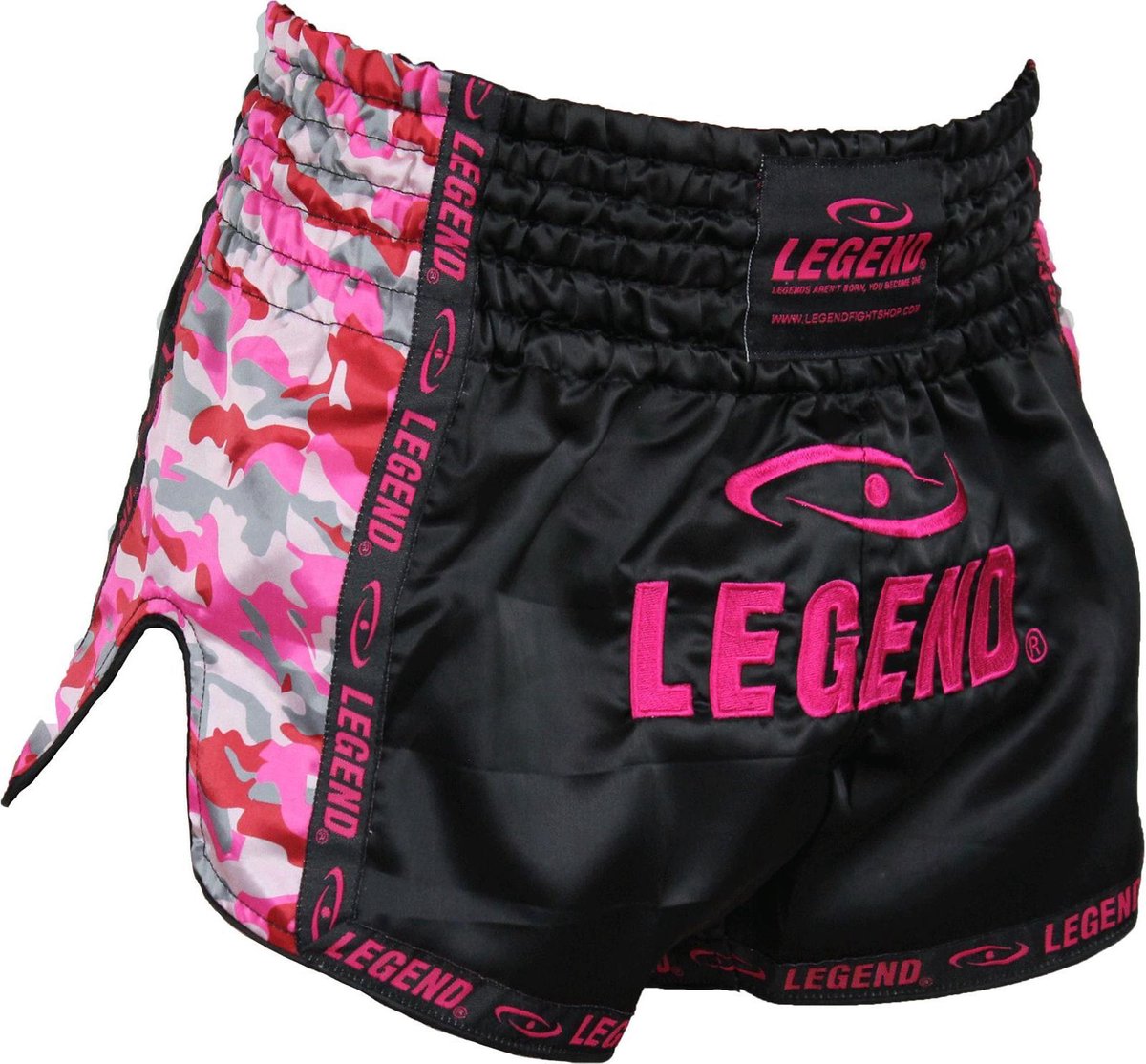 Legend Sports Kickboksshort Camo Dames Satijn Zwart/roze Mt S