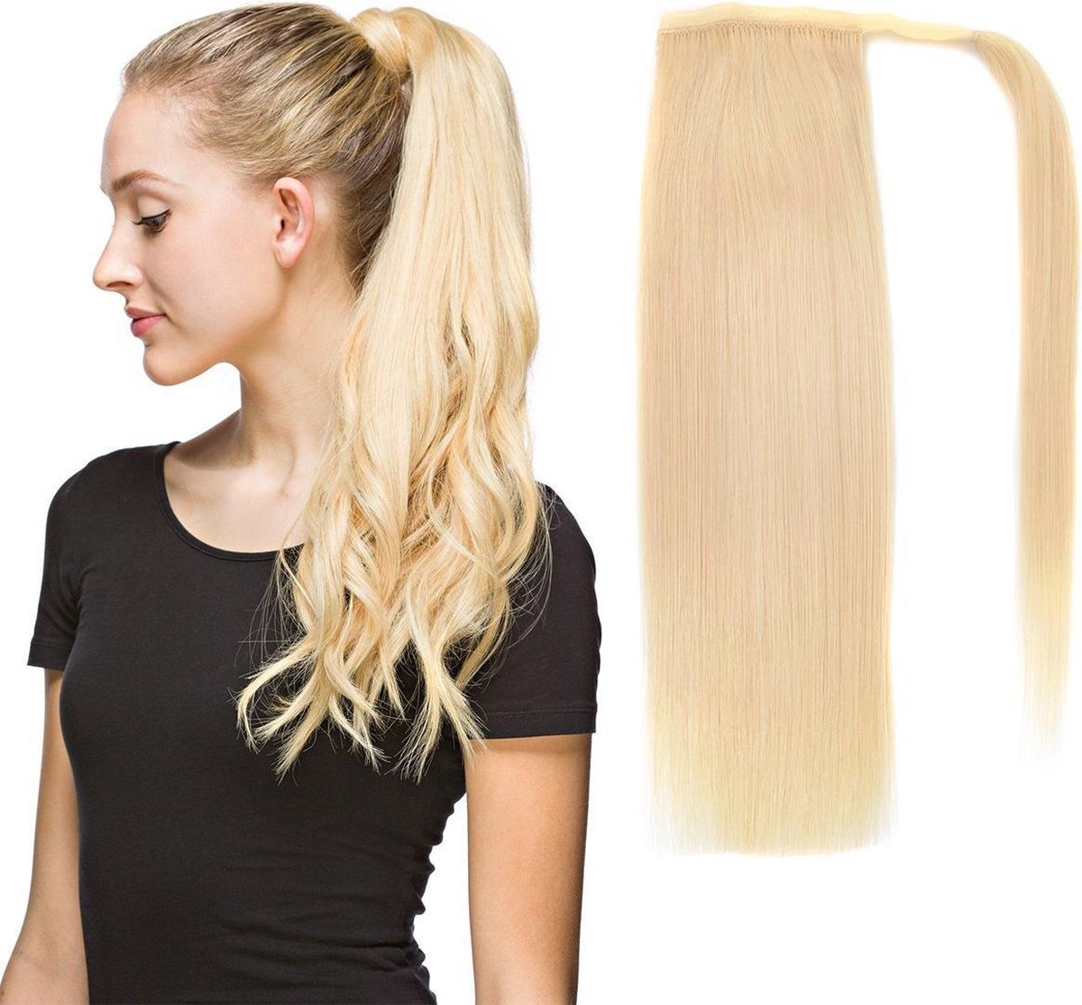 Ponytail Paardenstaart Echt haar 60cm licht blond mooi vol