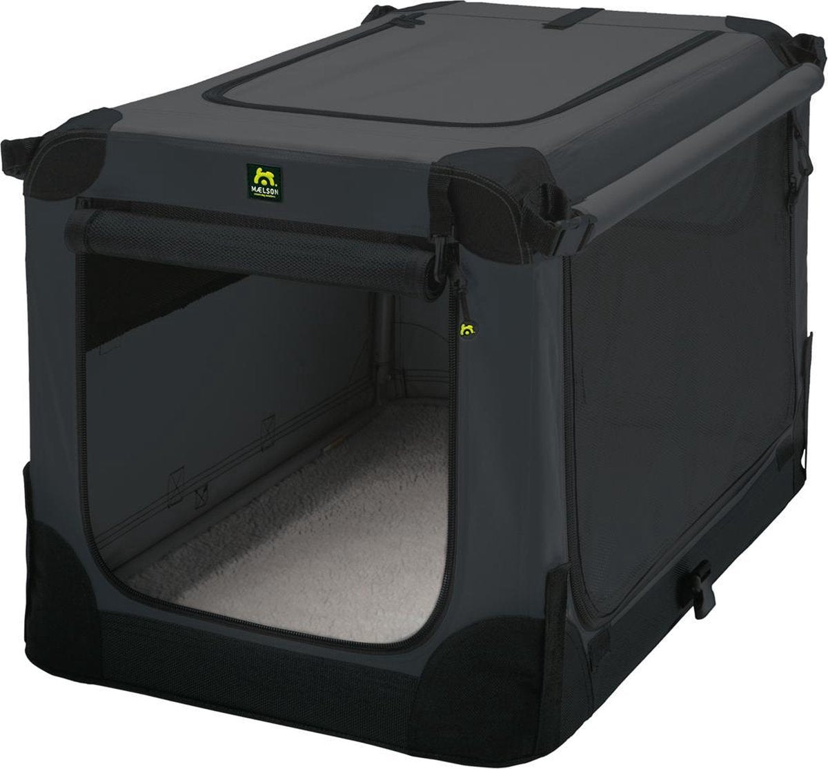 Maelson Soft Kennel - Robuuste hondenbench van zacht materiaal - Opvouwbare kennel met stevig stalen binnenframe - Zwart/antraciet - XXS / XS / S / M / L / XL / XXL - 82 M