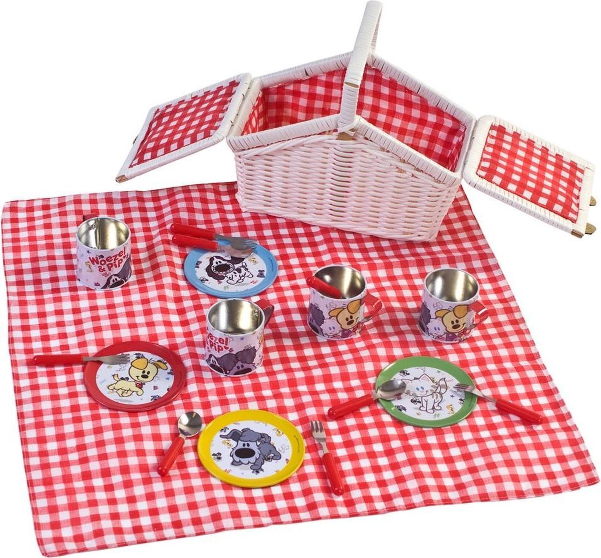 Rubo Toys Woezel en Pip Tinnen Picknickset 14-delig
