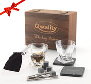 Whiskey Stones Set (15-delig) - Inclusief Glazen - Whisky Stenen - Luxe Cadeau Set Man Vrouw - Herbruikbare ijsblokjes - Qwality