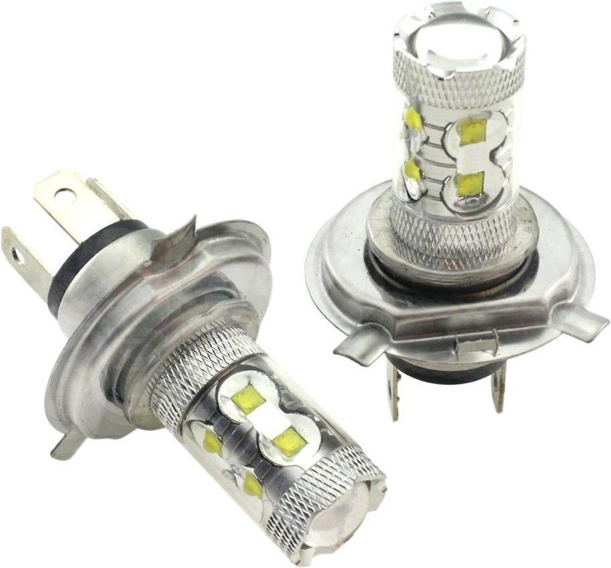H4 autolamp set | LED koplamp 50 Watt | 10-SMD xenonwit 6000K met lens | 12-24V