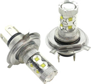 H4 autolamp set | LED koplamp 50 Watt | 10-SMD xenonwit 6000K met lens | 12-24V