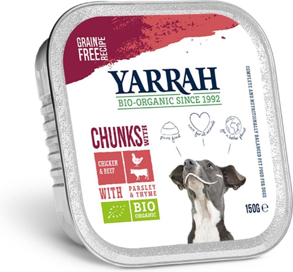 12x150 gr Yarrah dog alu brokjes rund met peterselie / tijm in saus graanvrij hondenvoer
