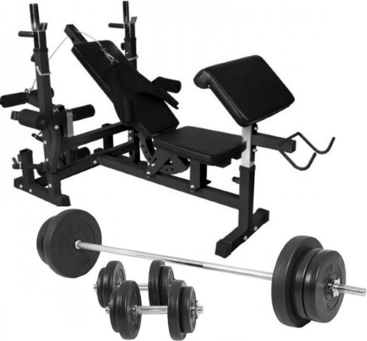 Gorilla Sports Universele Halterbank + 70 kg Halterset - Kunststof