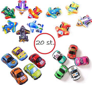 Kinder traktatie uitdeelcadeau | vliegtuigen en auto's met terugtrek functie (20 stuks)