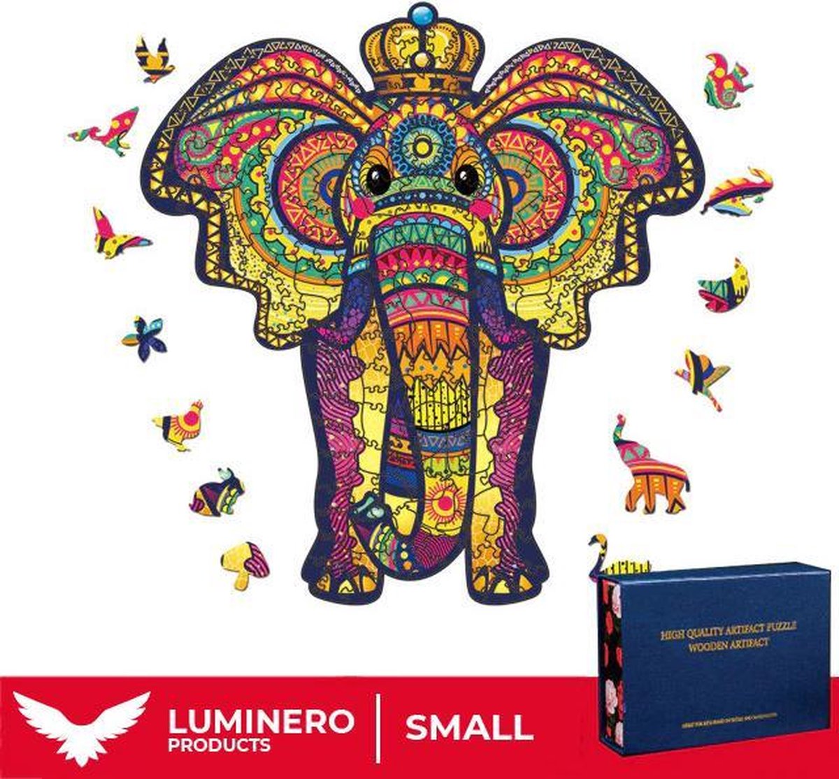 Luminero™️ - Jigsaw Houten Puzzel - Olifant Small Formaat – Wooden puzzle - Leuk voor volwassenen - Unieke vormen - Educatieve puzzels - Fantastisch cadeau voor vrienden en gezinnen - Huisdecoratie - Giftbox