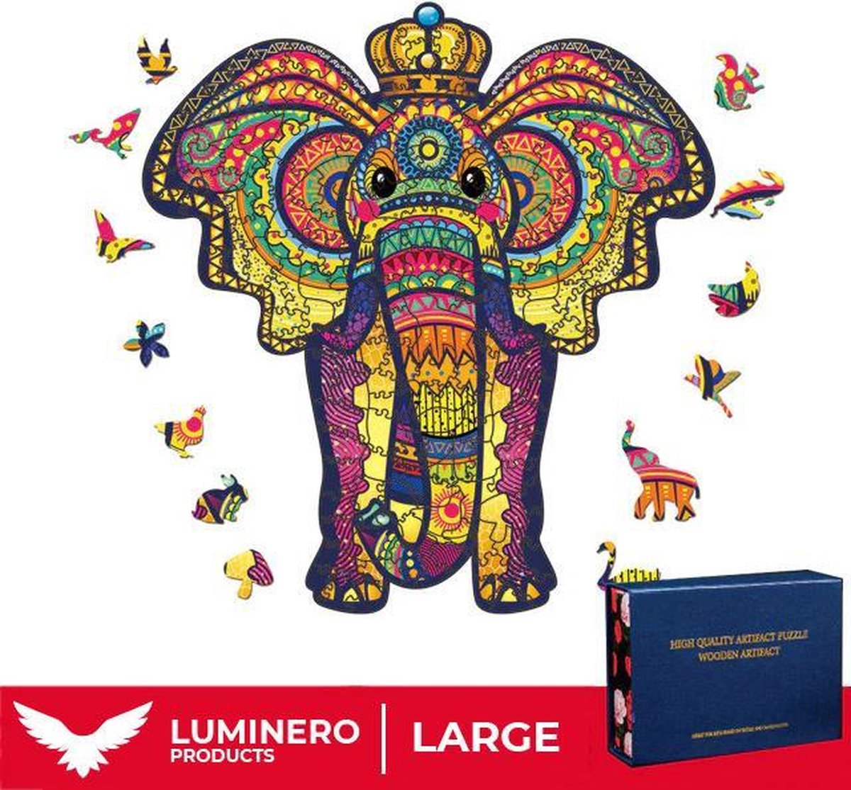 Luminero™️ - Jigsaw Houten Puzzel - Olifant Large Formaat – Wooden puzzle - Leuk voor volwassenen - Unieke vormen - Educatieve puzzels - Fantastisch cadeau voor vrienden en gezinnen - Huisdecoratie - Giftbox