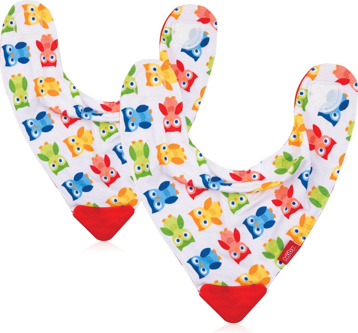 Nûby - 2 Slabbetjes met Bijthoek - Rood - 3m+