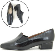 Stravers - Maat 42 City Chic Pumps Lage Hak Zwart Leer. Grote Maten Comfortabele Instappers