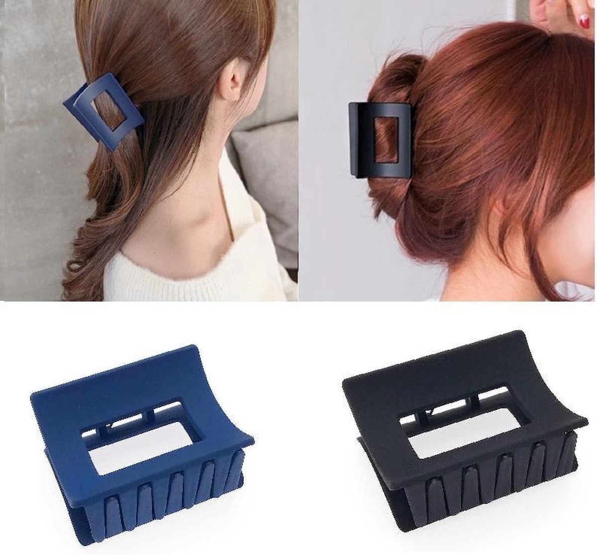 2 stuks - Dames haarklemmen groot - navy en zwart - haarklauw haarclip - vierkant