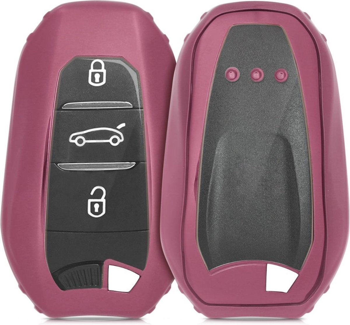 kwmobile autosleutelbehuizing voor Peugeot Citroen 3-knops Smartkey autosleutel (alleen Keyless Go) - Sleutelbehuizing autosleutel - Sleutelhoes in hoogglans ros�goud