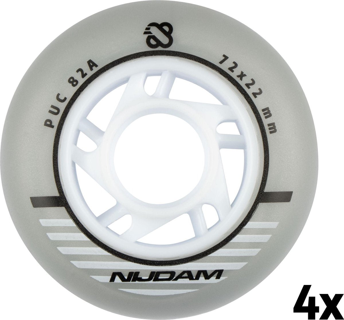 Nijdam Inline skate wielen - 72x22 mm - 85A - 4st - Zilver/Wit/Zwart