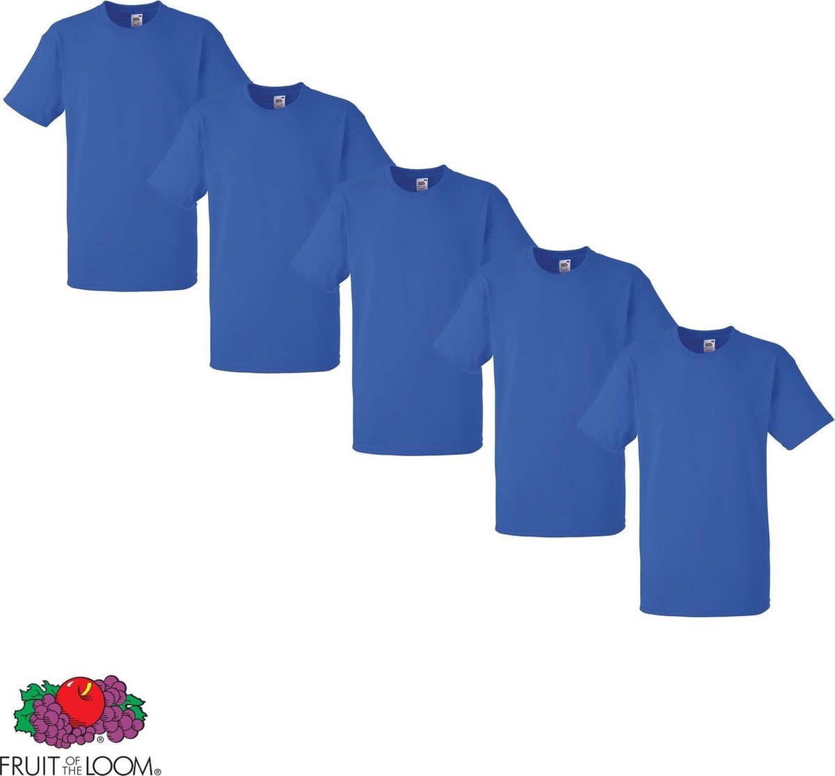 5 Pack Fruit of the Loom American Heavy T-shirts ronde hals maat L Kleur Royal