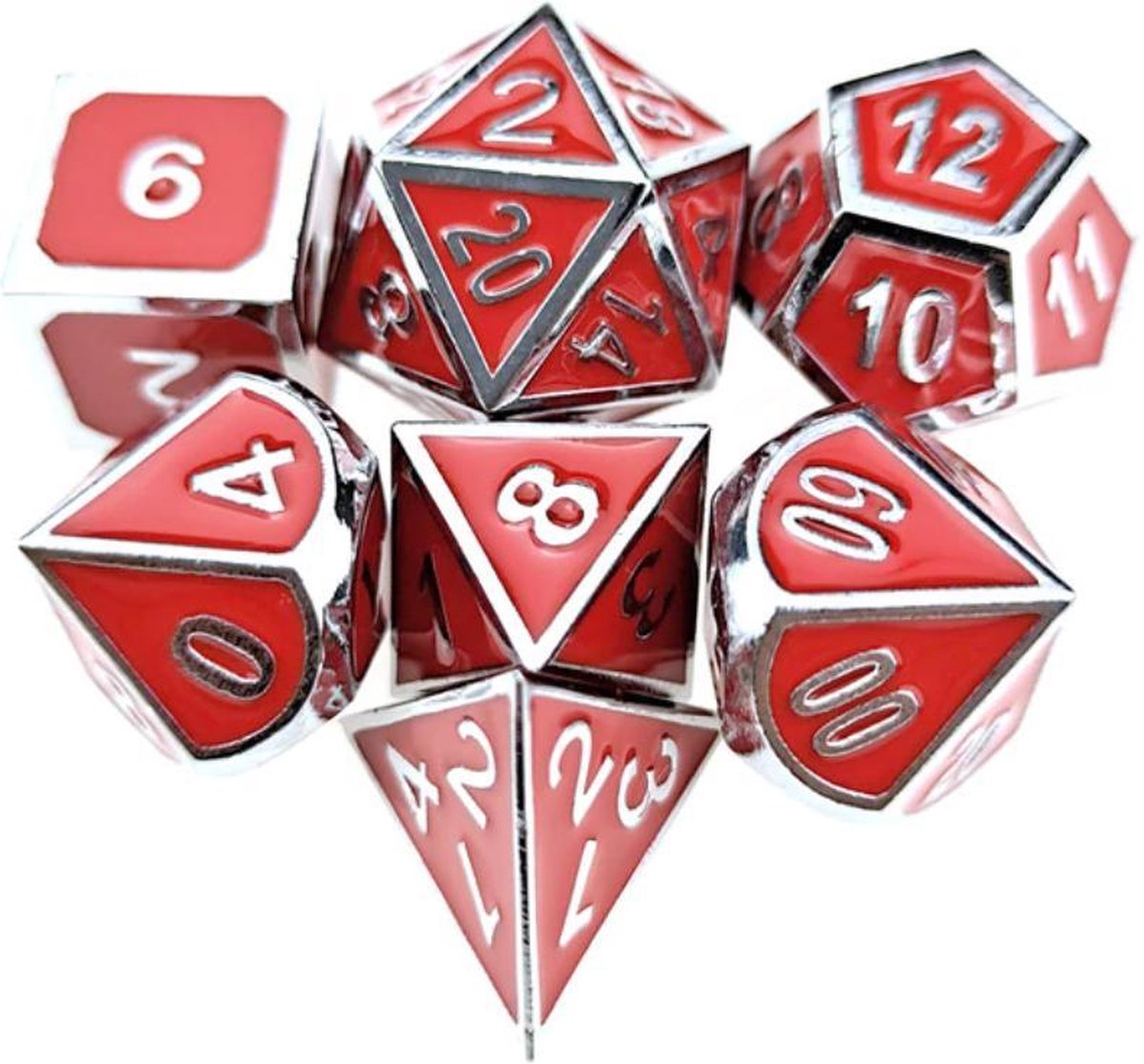 Dungeons Dragons Metal Dice set Red Silver - Dobbelstenen