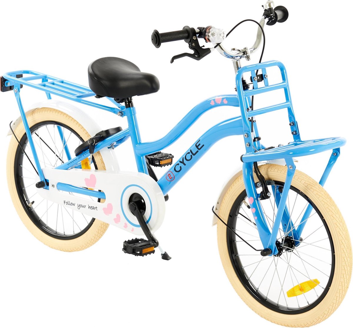 2Cycle Heart Kinderfiets - 18 inch - Voordrager - Blauw - Meisjesfiets