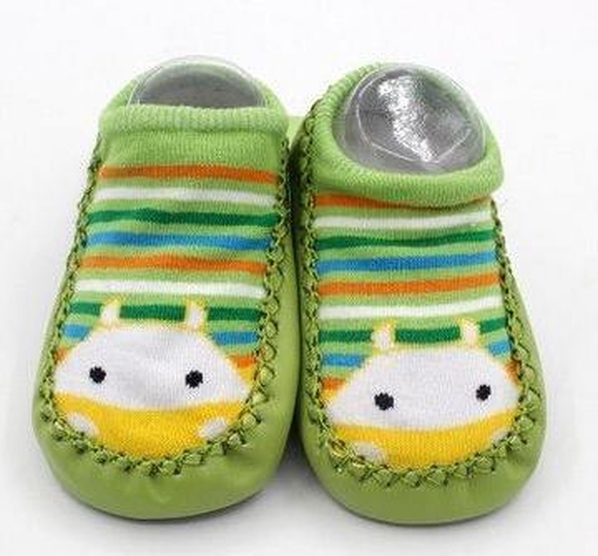Katoen - Leren babyslofjes – Giraffe - Slofjes - Babyschoentjes - Maat 12