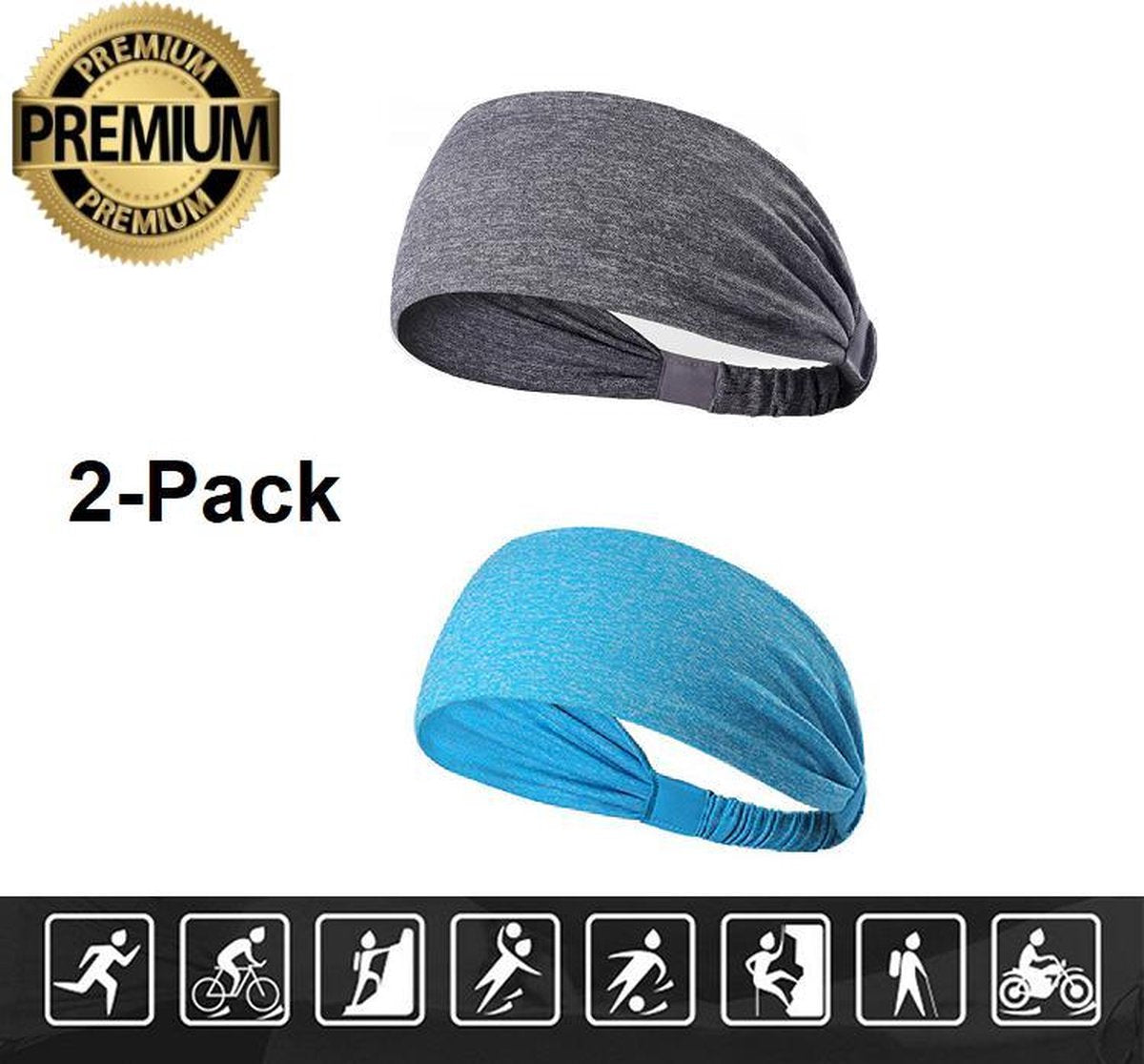 Haarband – Sporthaarband – Fitness - Yoga Haarband – Zweetband – Hoofdband – Dames Haarband – Heren Haarband - Bandana - Licht Grijs - Licht Blauw