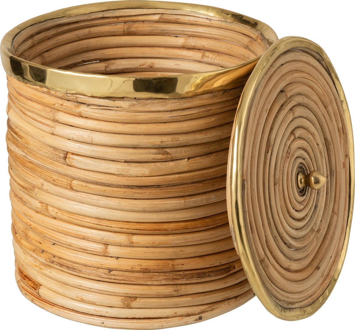 J-Line Mand Met Deksel Goud Boord Rotan Naturel