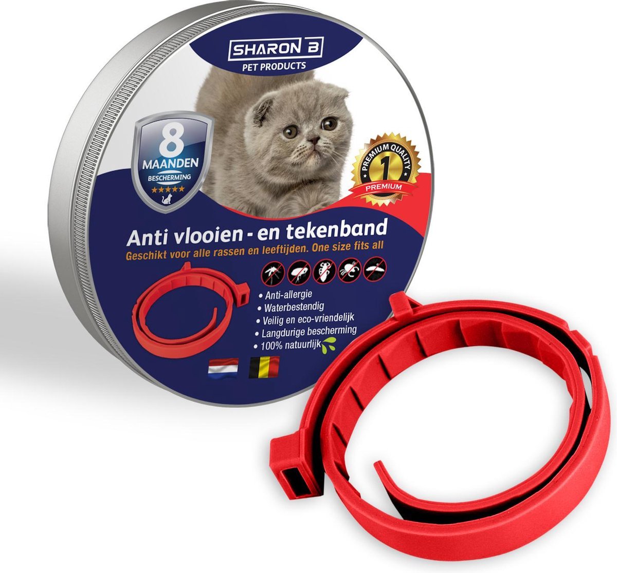 Vlooienband voor katten | Rood | 100% natuurlijk | Geen pesticiden | Tegen vlooien en teken | Veilig voor mens en dier | Milieuvriendelijk en effectief