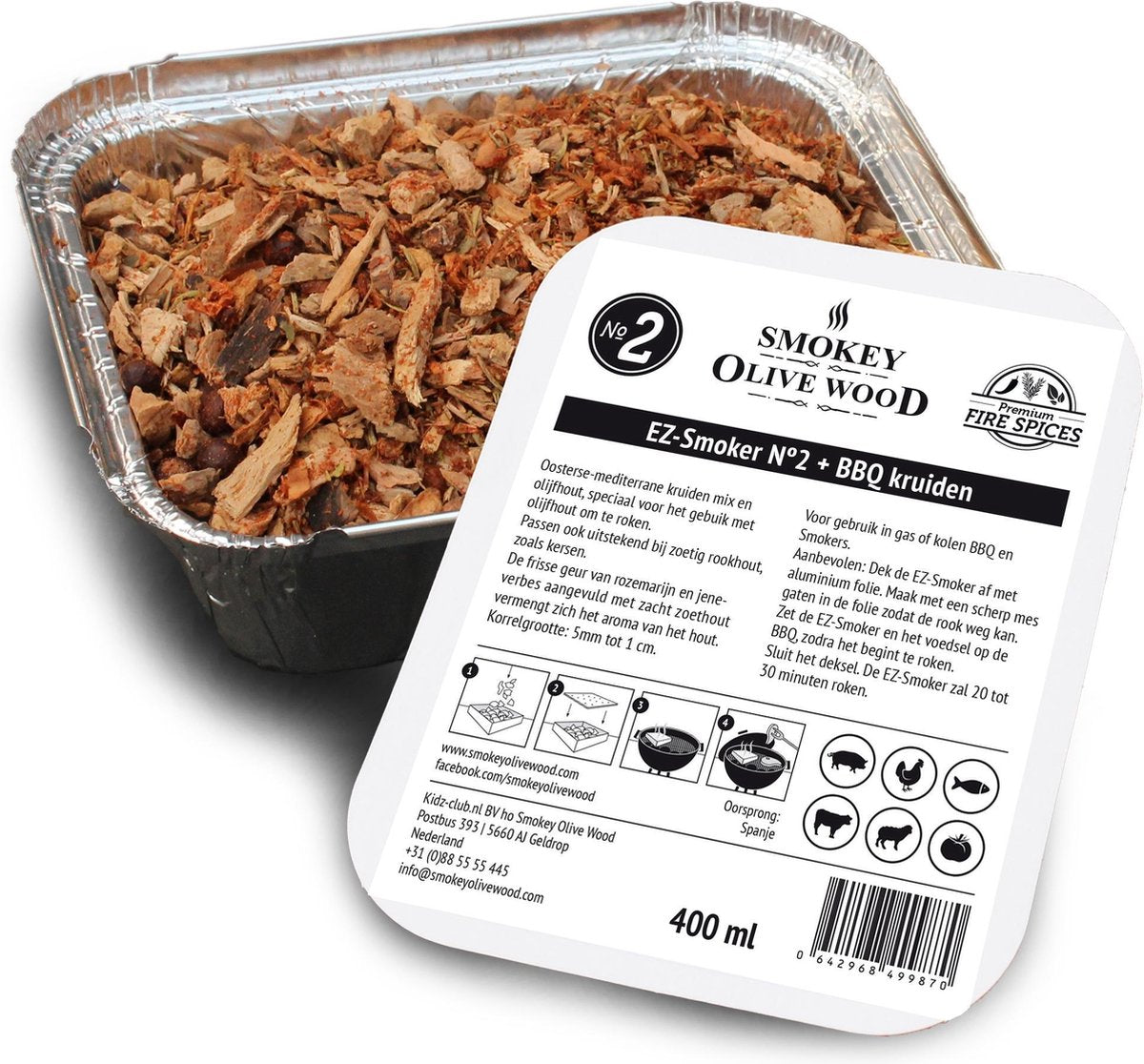 Smokey Olive Wood - Houtsnippers & Vuurkruiden Mix - 400ml - Aromatische Olijfhout Chips