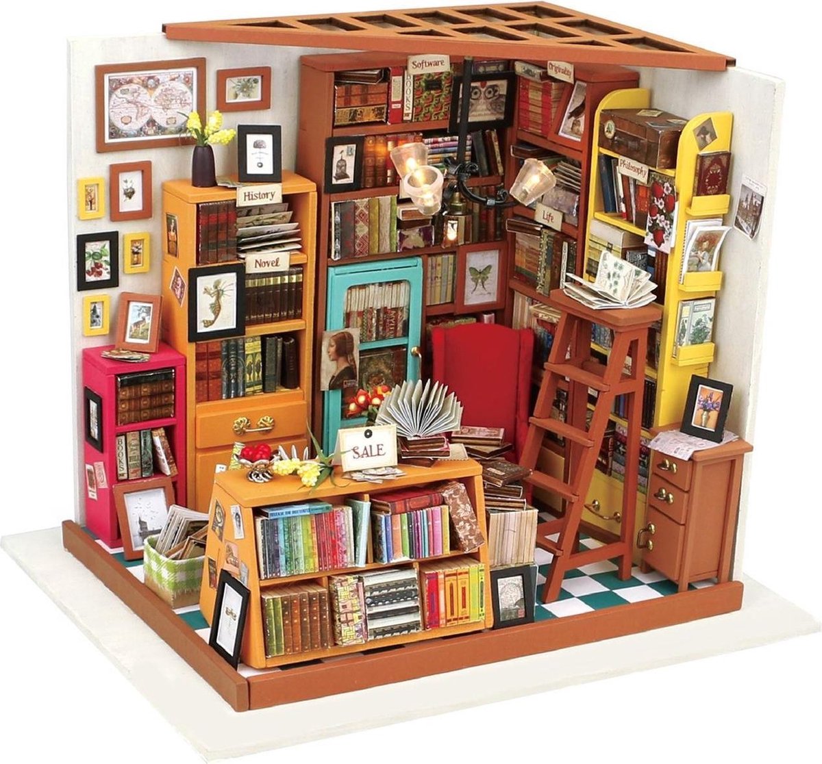 Robotime Sams Studeerkamer DG102 - Houten Modelbouw - Poppenhuis met LED licht - DIY