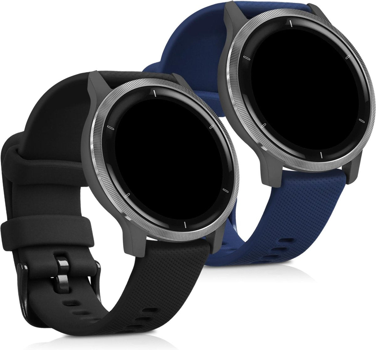 kwmobile 2x horlogeband voor Garmin Venu 2S - siliconen band voor fitnesstracker - zwart / donkerblauw