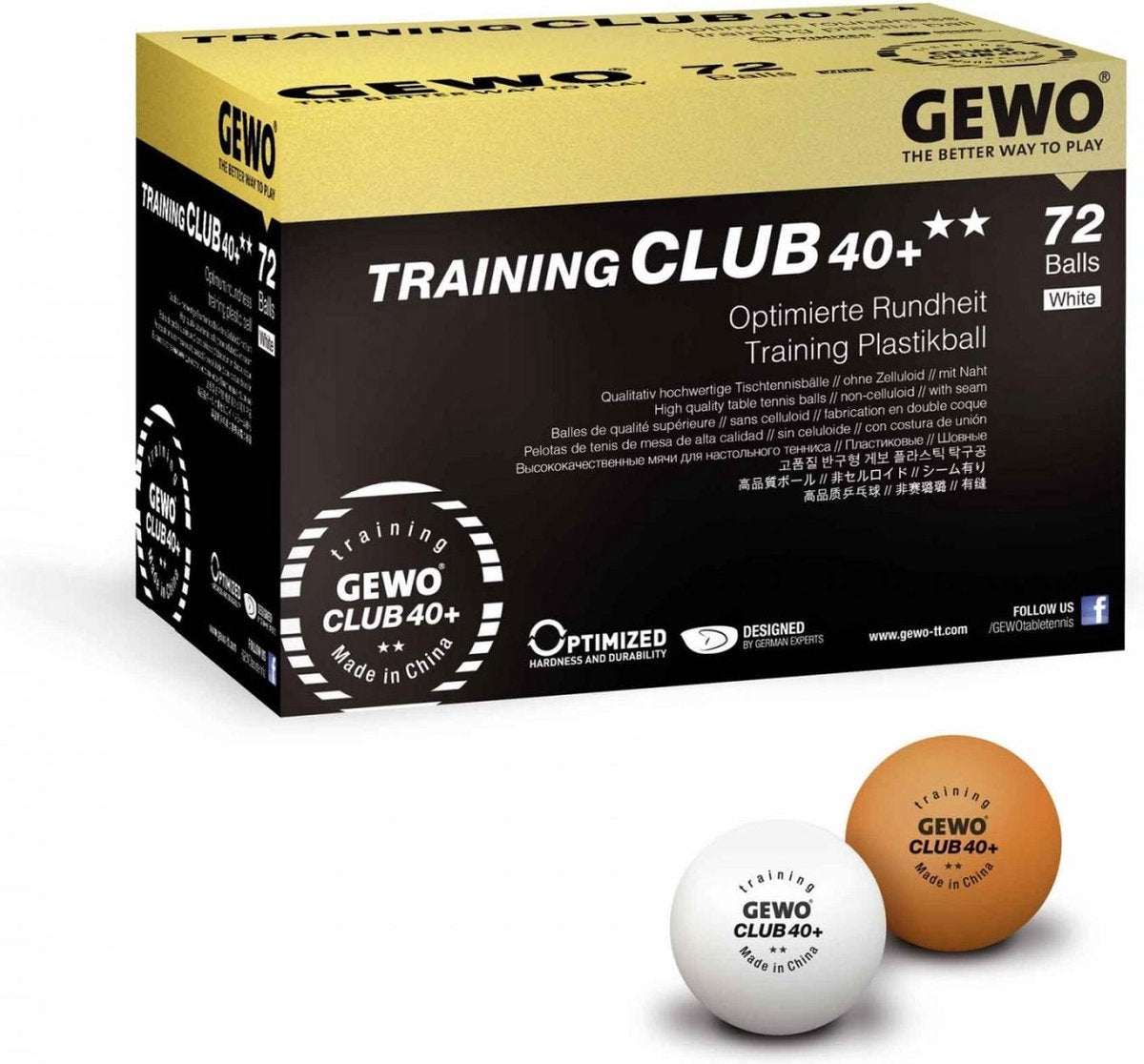 Gewo Tafeltennis Ballen Training Club 2* - 72 ballen - Wit