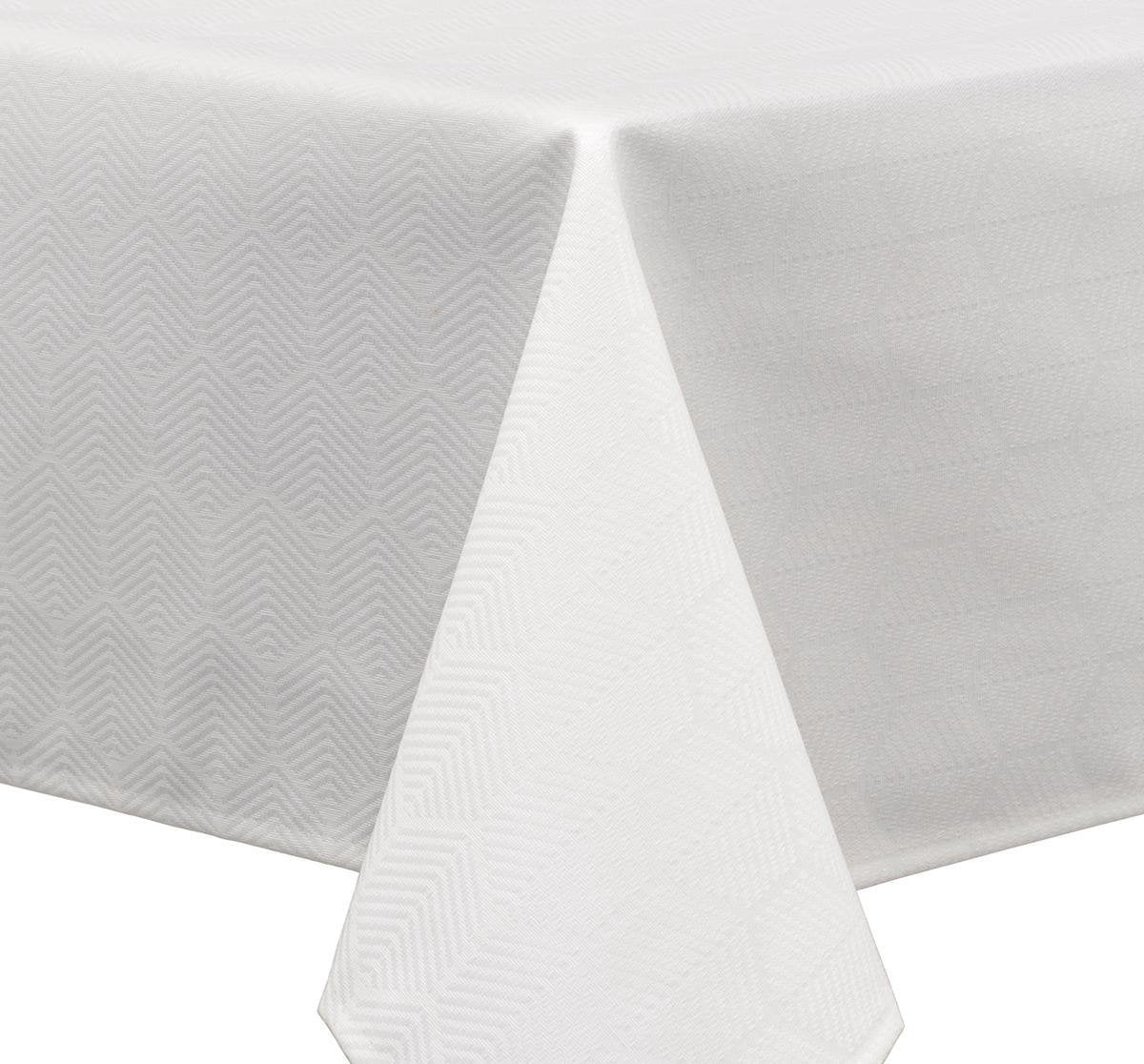 MixMamas Vierkant Tafelkleed Gecoat Jacquard - Ø 180 cm - Striped Hexagon - Wit