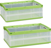 relaxdays 2 x transportkrat in set - prof. vouwkrat 40 l - stapelkist - transparant groen