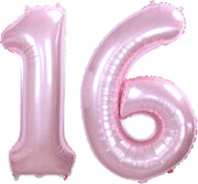 Folie Ballon Cijfer 16 Jaar Roze  86Cm Verjaardag Folieballon Met Rietje