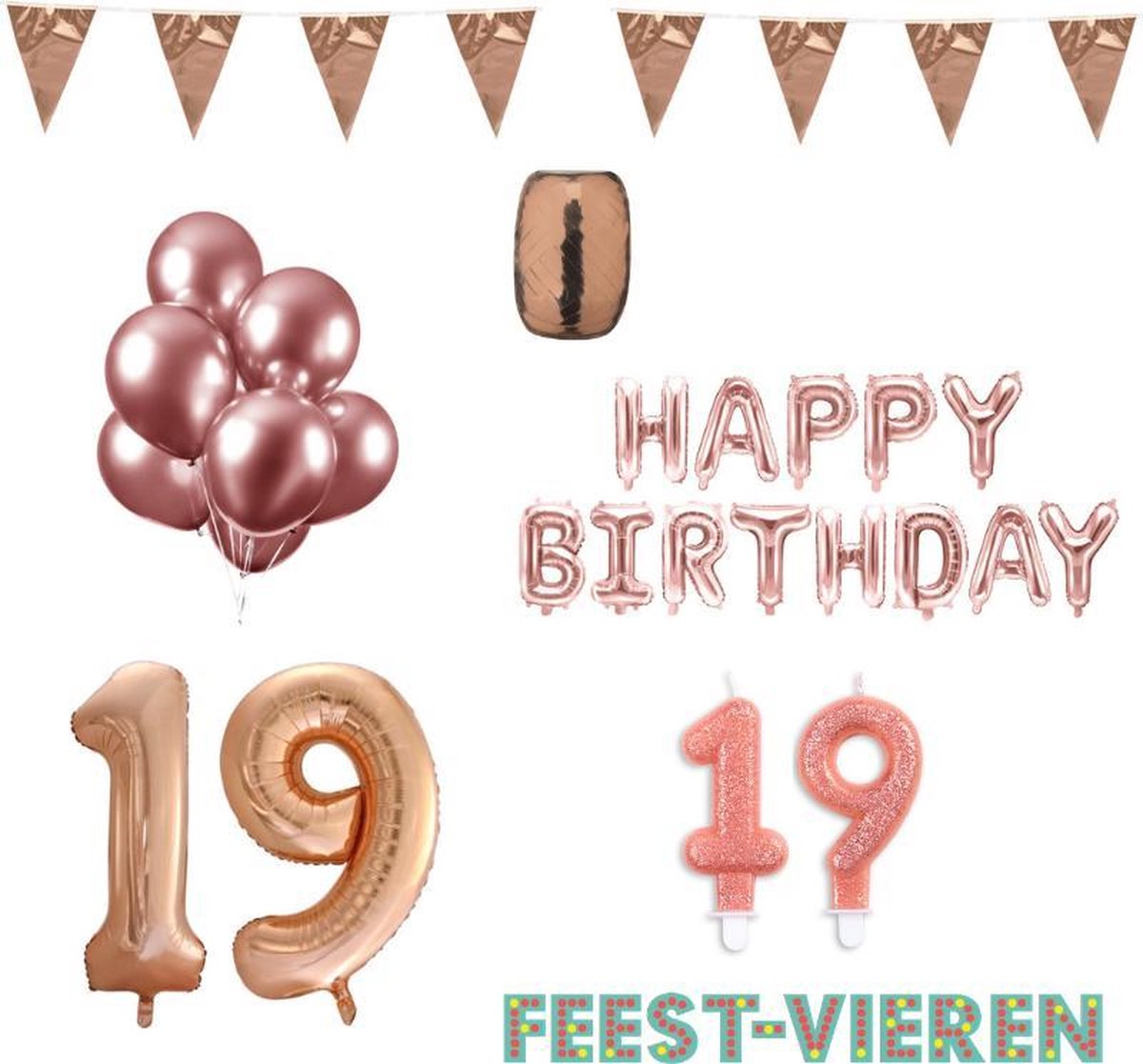 19 jaar Verjaardag Versiering Pakket Rosé Goud
