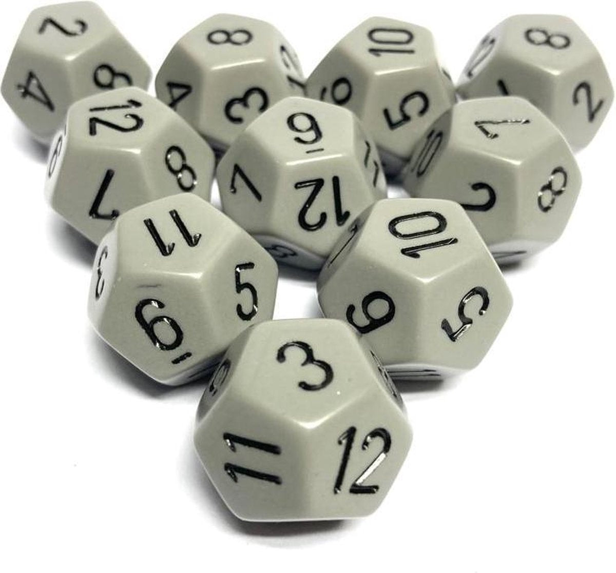 Diceshop 12-kantige dobbelsteen (SET van 10 STUKS) D12 Grijs | Zwart