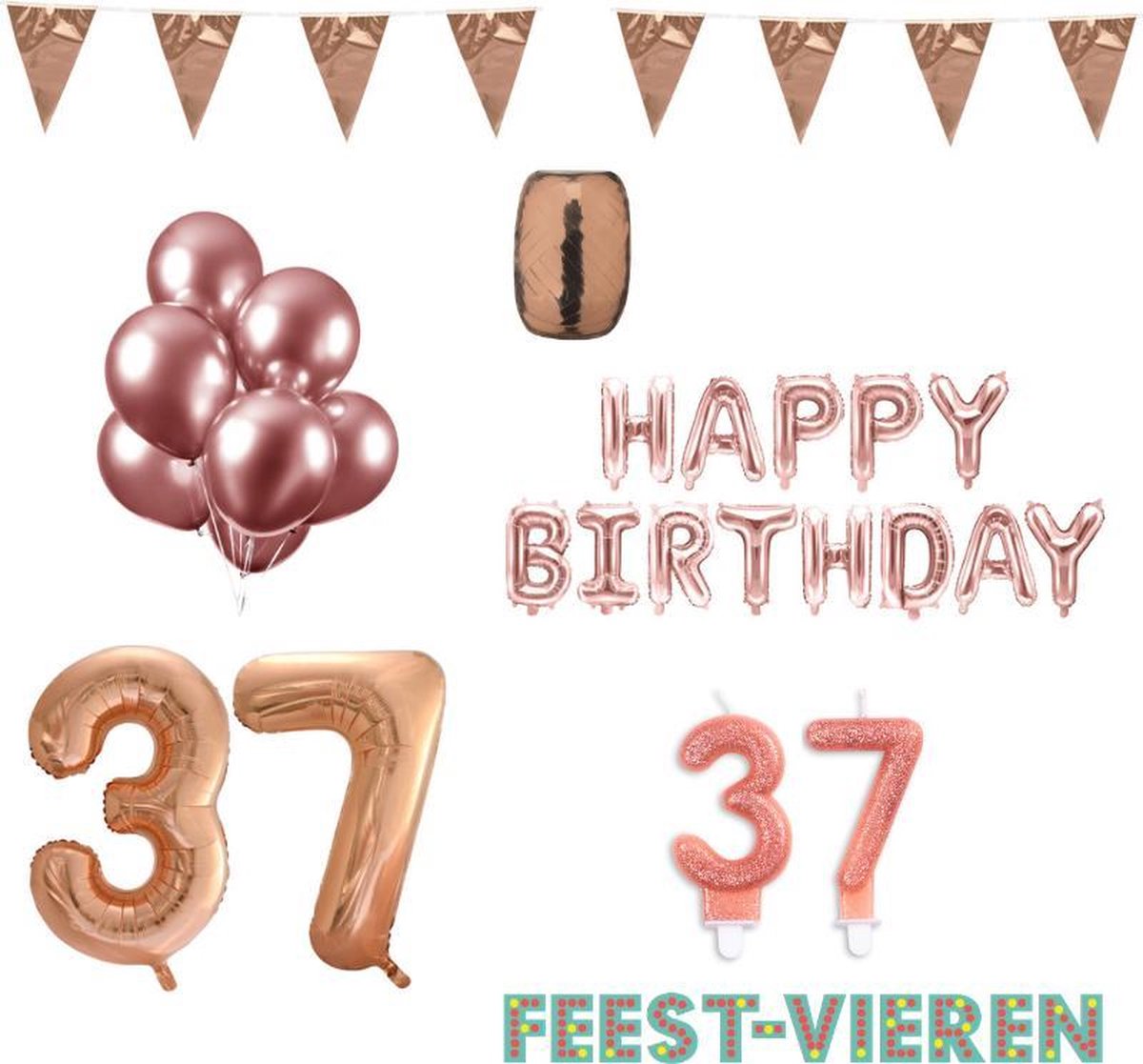 37 jaar Verjaardag Versiering Pakket Rosé Goud