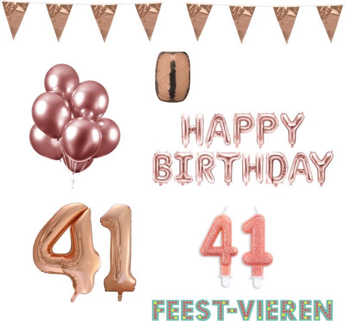 41 jaar Verjaardag Versiering Pakket Rosé Goud