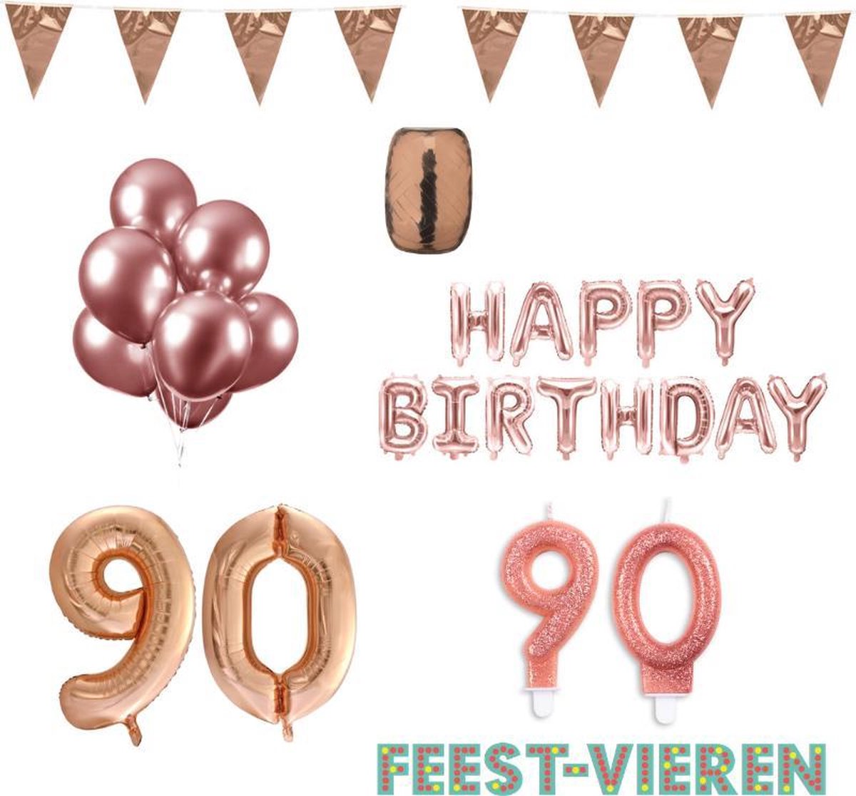 90 jaar Verjaardag Versiering Pakket Rosé Goud