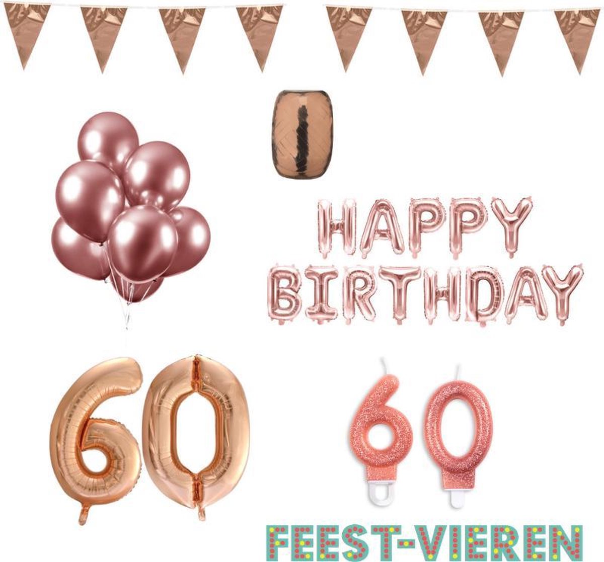 60 jaar Verjaardag Versiering Pakket Rosé Goud