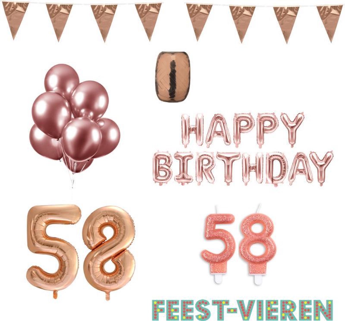 58 jaar Verjaardag Versiering Pakket Rosé Goud