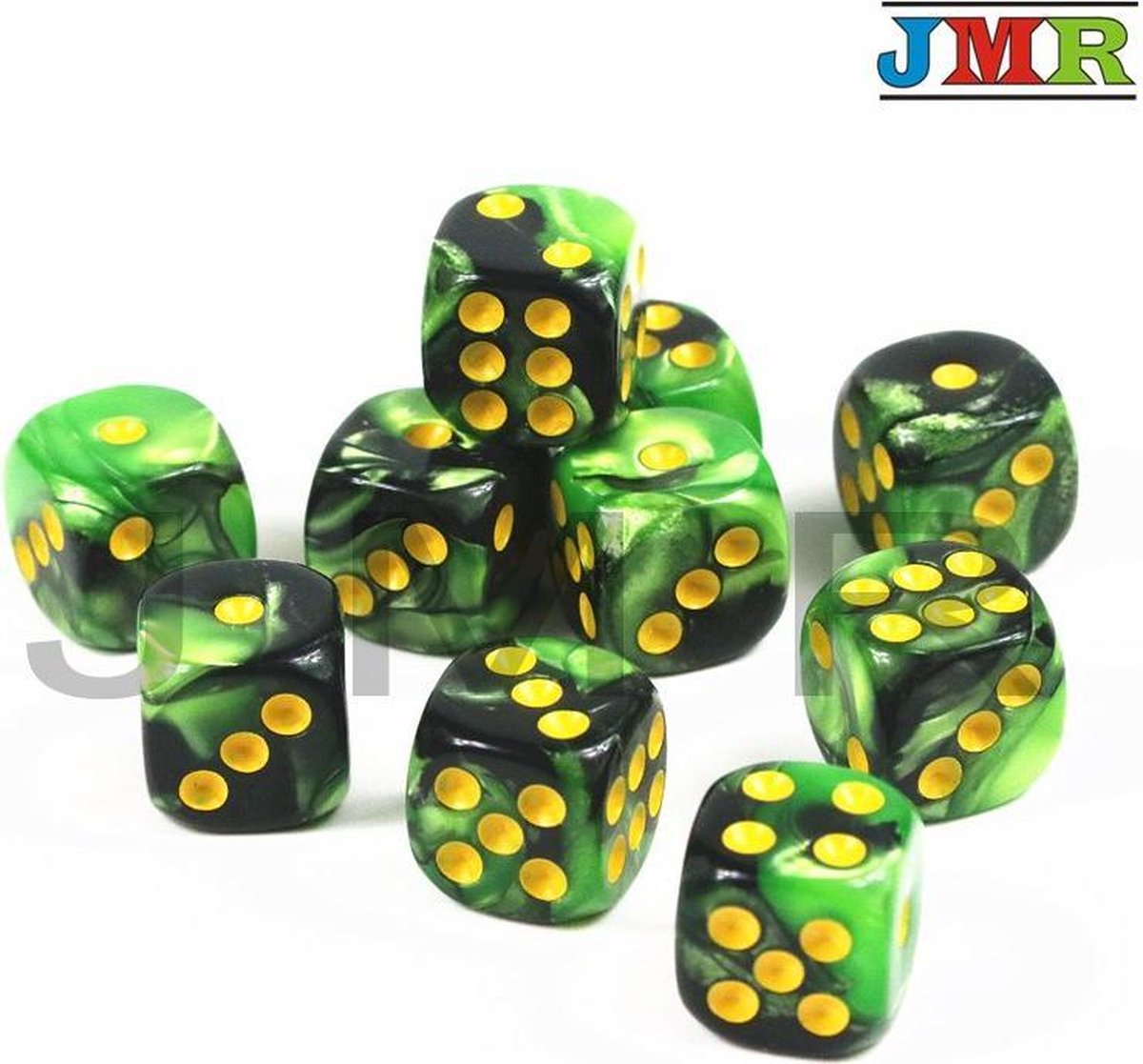 10x Mini dobbelsteen groen/zwart | Dobbelspel