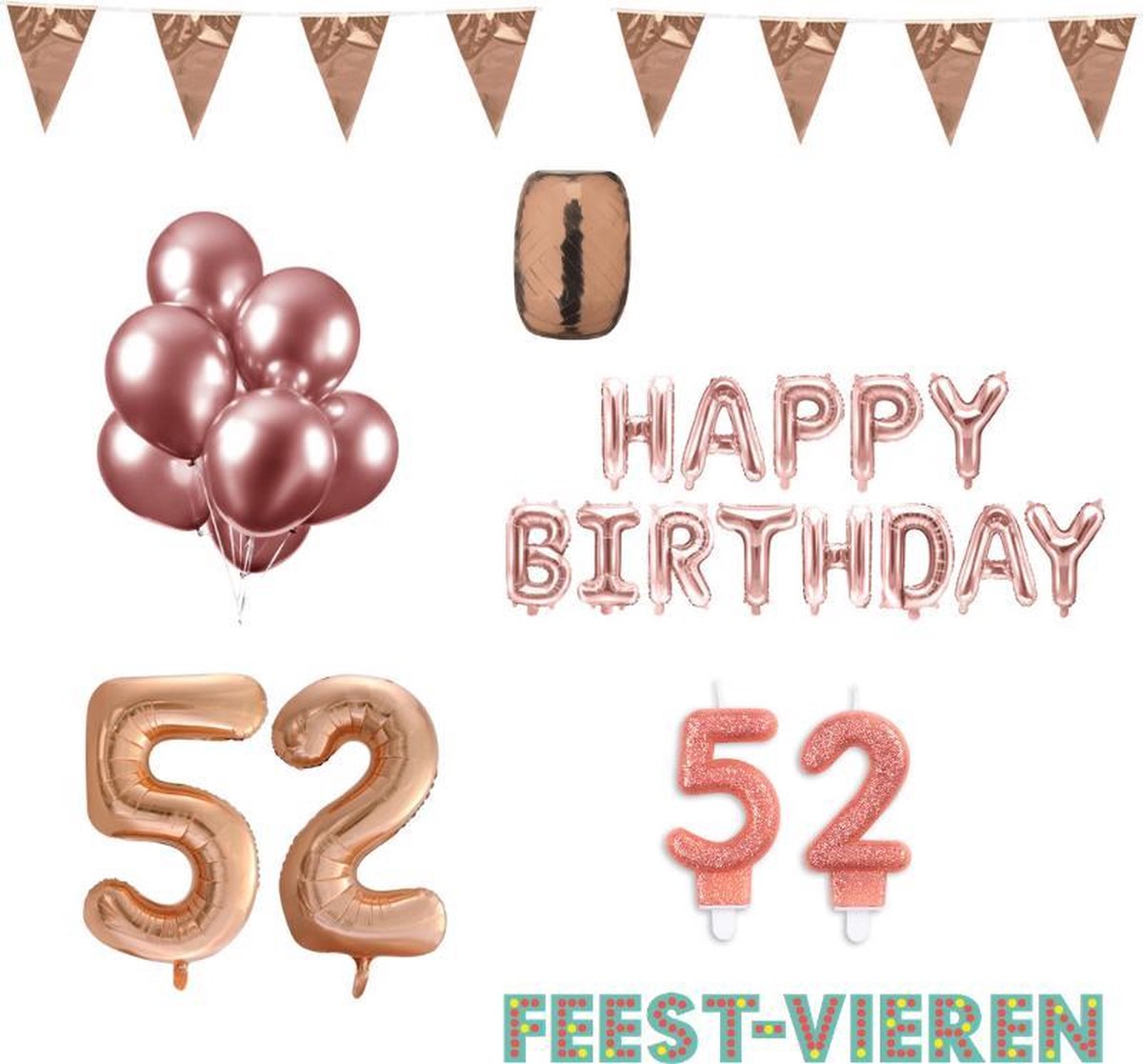 52 jaar Verjaardag Versiering Pakket Rosé Goud